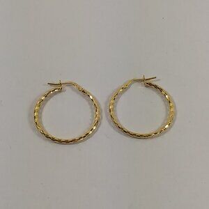 Textured Gold Tone Hoop Earrings  Marked Dyadema 925 Italy Minimalist Preppy